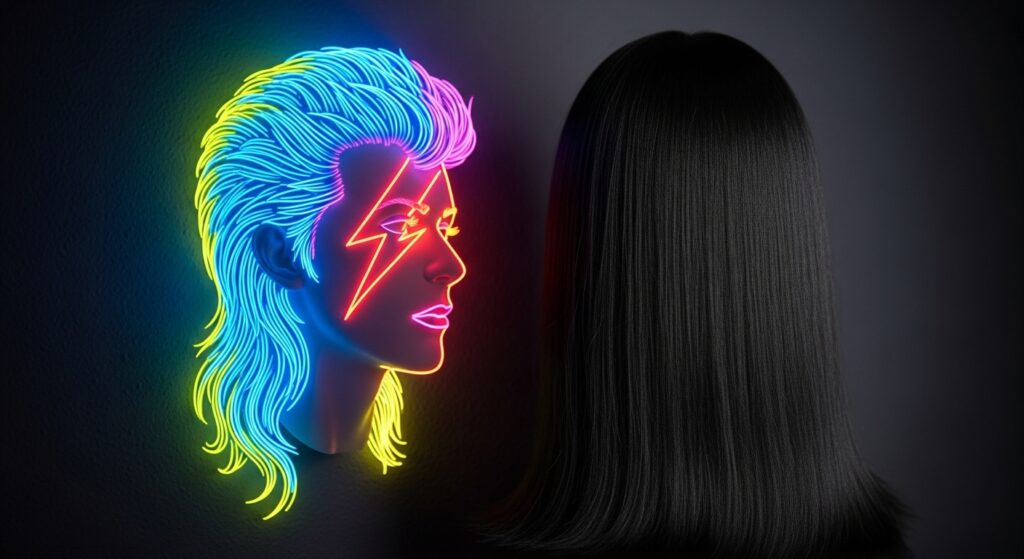 David Bowie and Cher iconic 70s hairstyles”)