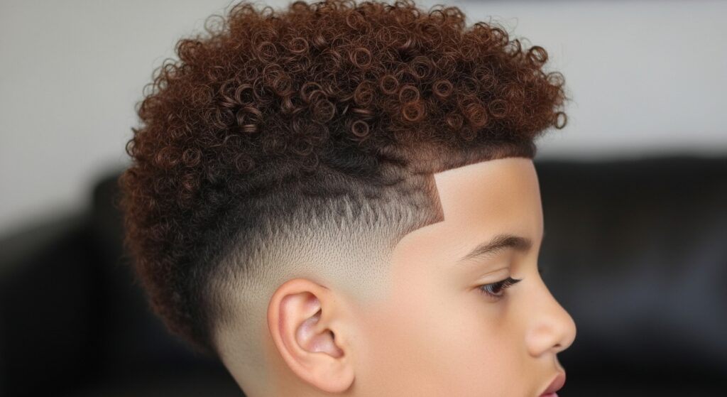  view from the side of an ice cream scoop hairdo with a fade.