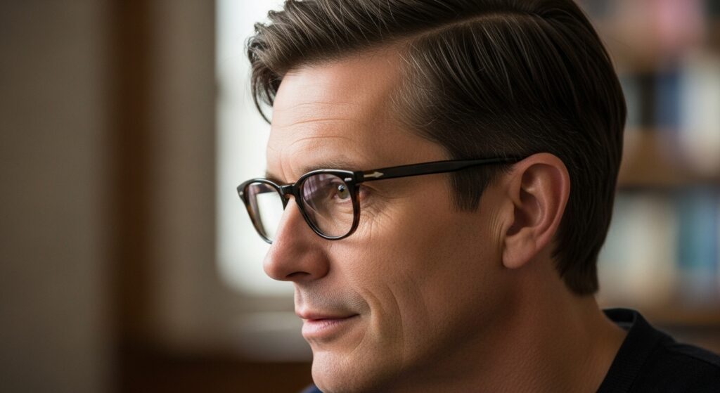 Side part professional hairstyle for mature men.