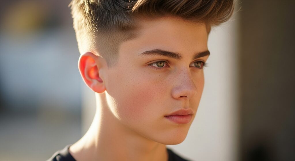textured crop haircut for teen boy with round face 2025