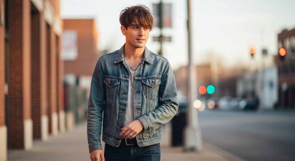 Textured fringe haircut for men with diamond shaped face.