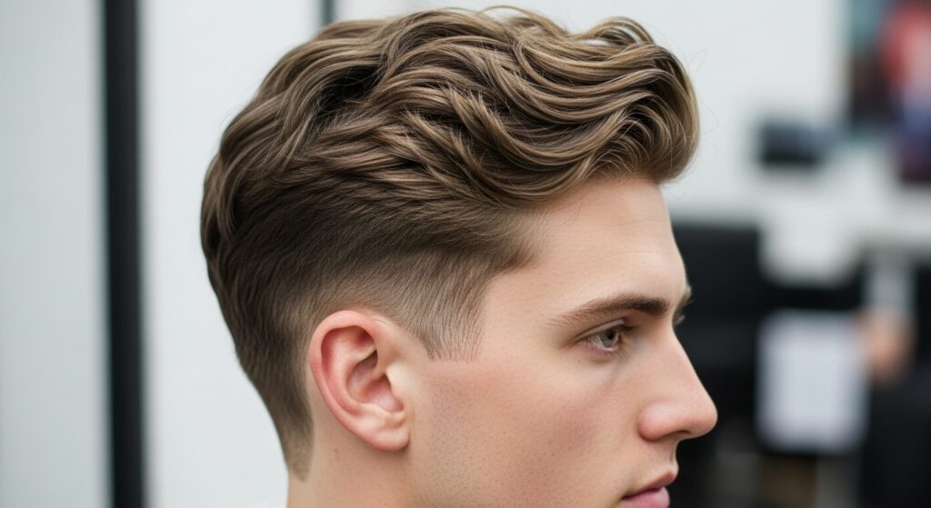(Image idea: side profile of a man with wavy textured crop, natural volume. Alt tag: "Side profile of textured crop haircut for wavy hair")